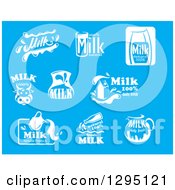 Clipart Of White Milk Designs On Blue 2 Royalty Free Vector Illustration
