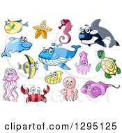 Poster, Art Print Of Cartoon Happy Sea Creatures