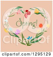 Poster, Art Print Of Heart Made Of Flowers With Spring Text On Beige
