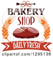Clipart Of A Swirl And Arrow Over Bakery Shop Daily Fresh Text With Bread And Wheat Royalty Free Vector Illustration