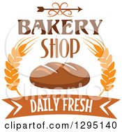 Clipart Of A Swirl And Arrow Over Bakery Shop Daily Fresh Text With Bread And Wheat 2 Royalty Free Vector Illustration