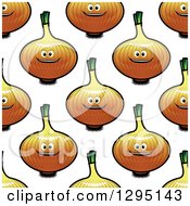 Poster, Art Print Of Seamless Background Pattern Of Cartoon Happy Yellow Onions