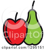 Poster, Art Print Of Cartoon Red Apple And Green Pear