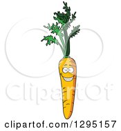 Poster, Art Print Of Cartoon Happy Carrot Character With Greens