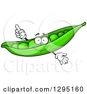 Cartoon Happy Pea Character Pointing Upwards
