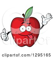 Poster, Art Print Of Cartoon Goofy Red Apple Character Waving And Giving A Thumb Up