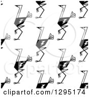 Clipart Of A Seamless Background Pattern Of Black And White Sketched Ostriches Royalty Free Vector Illustration