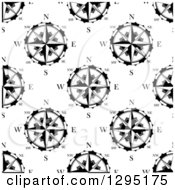 Poster, Art Print Of Seamless Pattern Background Of Black And White Compasses 3