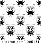 Poster, Art Print Of Seamless Background Pattern Of Black And White Tragedy Theater Masks