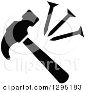 Clipart Of A Black Silhouetted Hammer And Nails Royalty Free Vector Illustration
