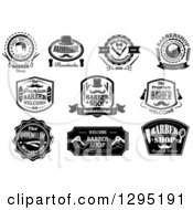 Clipart Of Black And White Barber Shop Designs 4 Royalty Free Vector Illustration