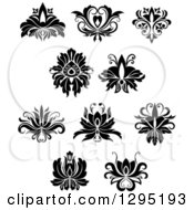 Clipart Of Black And White Vintage Floral Design Elements 3 Royalty Free Vector Illustration