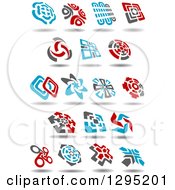 Clipart Of Blue Gray And Red Windmill Designs Royalty Free Vector Illustration