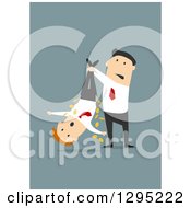 Poster, Art Print Of Flat Modern White Businessman Shaking Money Out Of An Employees Pockets Over Blue