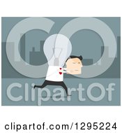 Poster, Art Print Of Flat Modern White Businessman With A Light Bulb Head Carrying His Face Over Blue