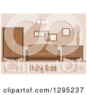 Poster, Art Print Of Brown Toned Living Room Interior With Sample Text