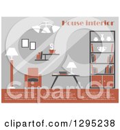 Poster, Art Print Of Brown Gray And White Toned Living Room Interior With Sample Text