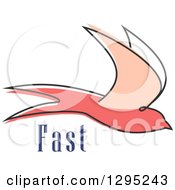 Clipart Of A Sketched Flying Pink Bird And Text Royalty Free Vector Illustration