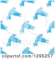 Poster, Art Print Of Seamless Background Of Flying Blue Geometric Birds