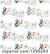 Poster, Art Print Of Seamless Background Pattern Of Colorful Staffs And Music Notes
