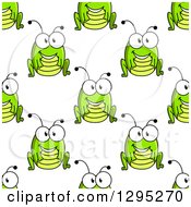 Seamless Background Pattern Of Cartoon Happy Crickets Or Grasshoppers