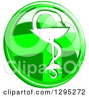 3d Round Lime Green Cross And Silhouetted Snake And Cup Medical Caduceus Icon Button