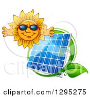Poster, Art Print Of Welcoming Happy Sun Wearing Shades Over A Solar Panel Encircled With A Green Leaf Vine