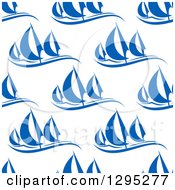 Clipart Of A Seamless Pattern Background Of Blue Sailboats On White 2 Royalty Free Vector Illustration