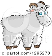Poster, Art Print Of Cartoon Fluffy White Sheep With Blue Eyes