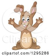 Poster, Art Print Of Happy Brown Bunny Rabbit Cheering