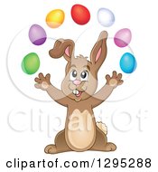 Clipart Of A Happy Brown Bunny Rabbit Juggling Colorful Easter Eggs Royalty Free Vector Illustration