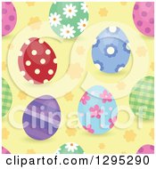 Clipart Of A Seamless Patterned Easter Egg Background With Flowers And Yellow Royalty Free Vector Illustration