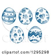 Poster, Art Print Of Sketched Blue Ink Patterned Easter Eggs