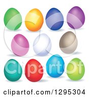Clipart Of 3d Colorful Plain Easter Eggs And Shadows Royalty Free Vector Illustration