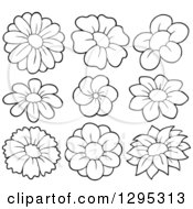 Clipart Of Black And White Lineart Spring Flower Blooms Royalty Free Vector Illustration