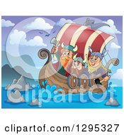 Poster, Art Print Of Viking Men Ready For Battle In A Ship At Sea