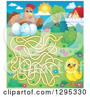 Poster, Art Print Of Spring Maze Of A Chick Trying To Get To A Hen And Eggs