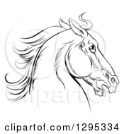 Poster, Art Print Of Black Engraved Horse Head Facing Right