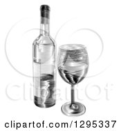Poster, Art Print Of Black And White Engraved Wine Bottle And Glass