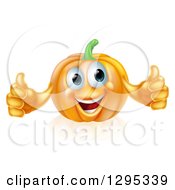 Clipart Of A Pleased Pumpkin Character Giving Two Thumbs Up Royalty Free Vector Illustration
