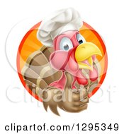 Clipart Of A Happy Turkey Bird Chef Holding Up A Thumb From Inside A Circle Royalty Free Vector Illustration