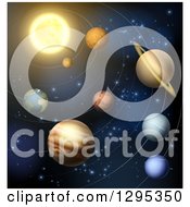 Clipart Of A 3d Sun And Solar System Planets Royalty Free Vector Illustration by AtStockIllustration