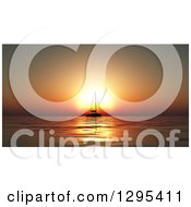 Poster, Art Print Of 3d Silhouetted Sailboat Gaainst An Orange Ocean Sunset