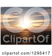 Poster, Art Print Of 3d Ocean Sunset With Orange Tones