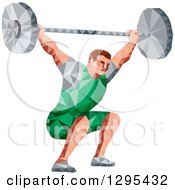 Poster, Art Print Of Retro Low Poly White Male Bodybuilder Squatting With A Barbell