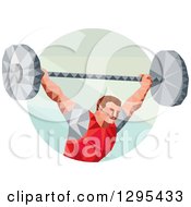 Poster, Art Print Of Retro Low Poly White Male Bodybuilder Squatting With A Barbell In A Circle
