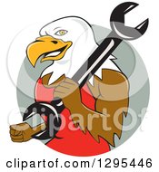 Poster, Art Print Of Cartoon Bald Eagle Mechanic With A Wrench In A Circle