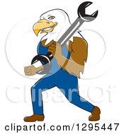 Poster, Art Print Of Cartoon Bald Eagle Mechanic Walking With A Wrench