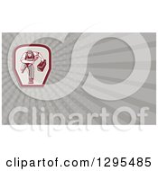 Clipart Of A Retro Male Plumber Running With A Tool Box And Monkey Wrench And Gray Rays Background Or Business Card Design Royalty Free Illustration