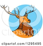 Cartoon Red Buck Deer Emerging From A Blue Circle